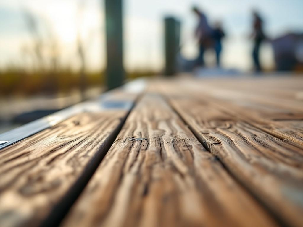 Marine-grade composite dock decking with rich wood-grain texture